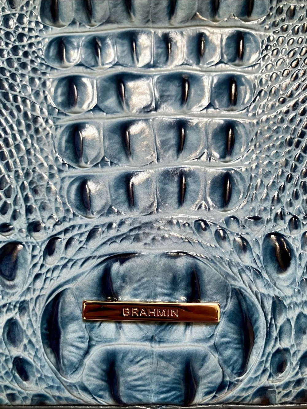 Brahmin Blue Croc-Embossed Leather Shoulder Bag